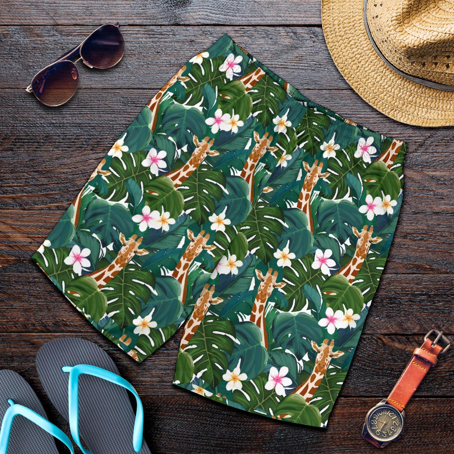 Giraffe Jungle Design Print Mens Shorts-JTAMIGO.COM