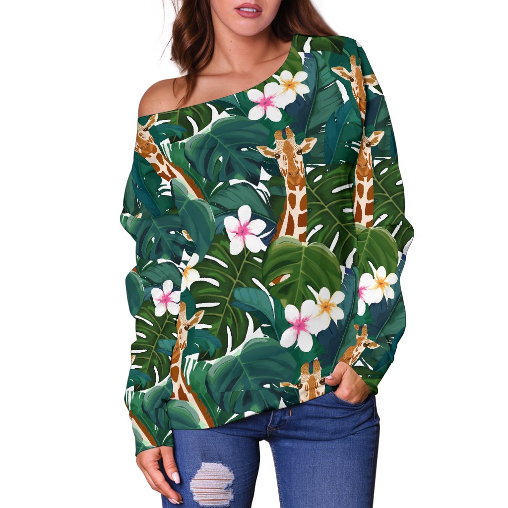 Giraffe Jungle Design Print Off Shoulder Sweatshirt
