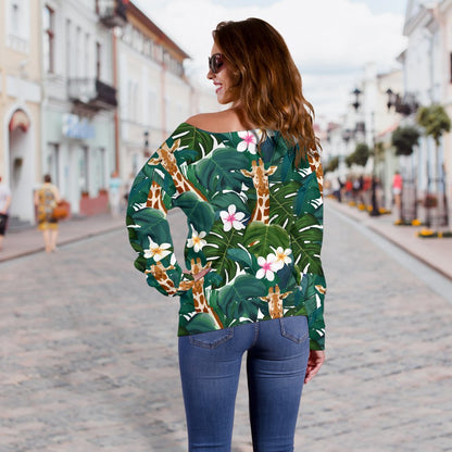 Giraffe Jungle Design Print Off Shoulder Sweatshirt