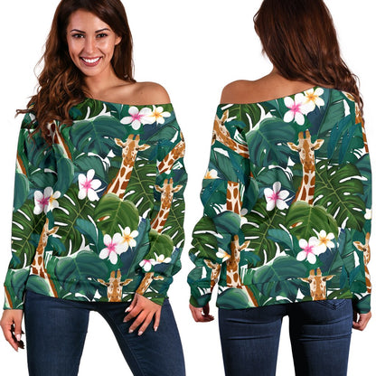 Giraffe Jungle Design Print Off Shoulder Sweatshirt