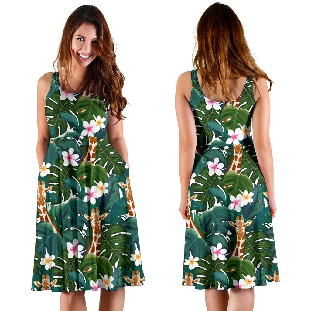 Giraffe Jungle Design Print Sleeveless Dress