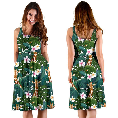 Giraffe Jungle Design Print Sleeveless Dress