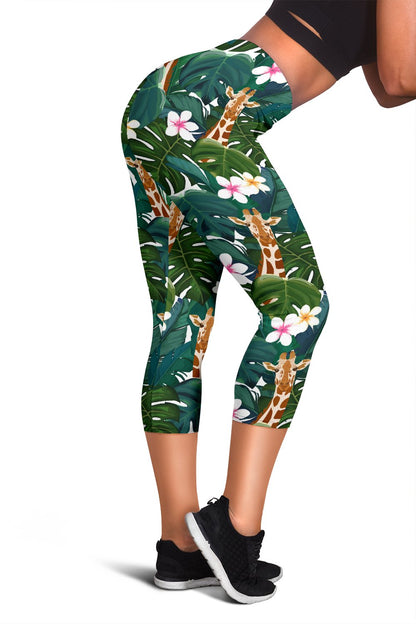 Giraffe Jungle Design Print Women Capris