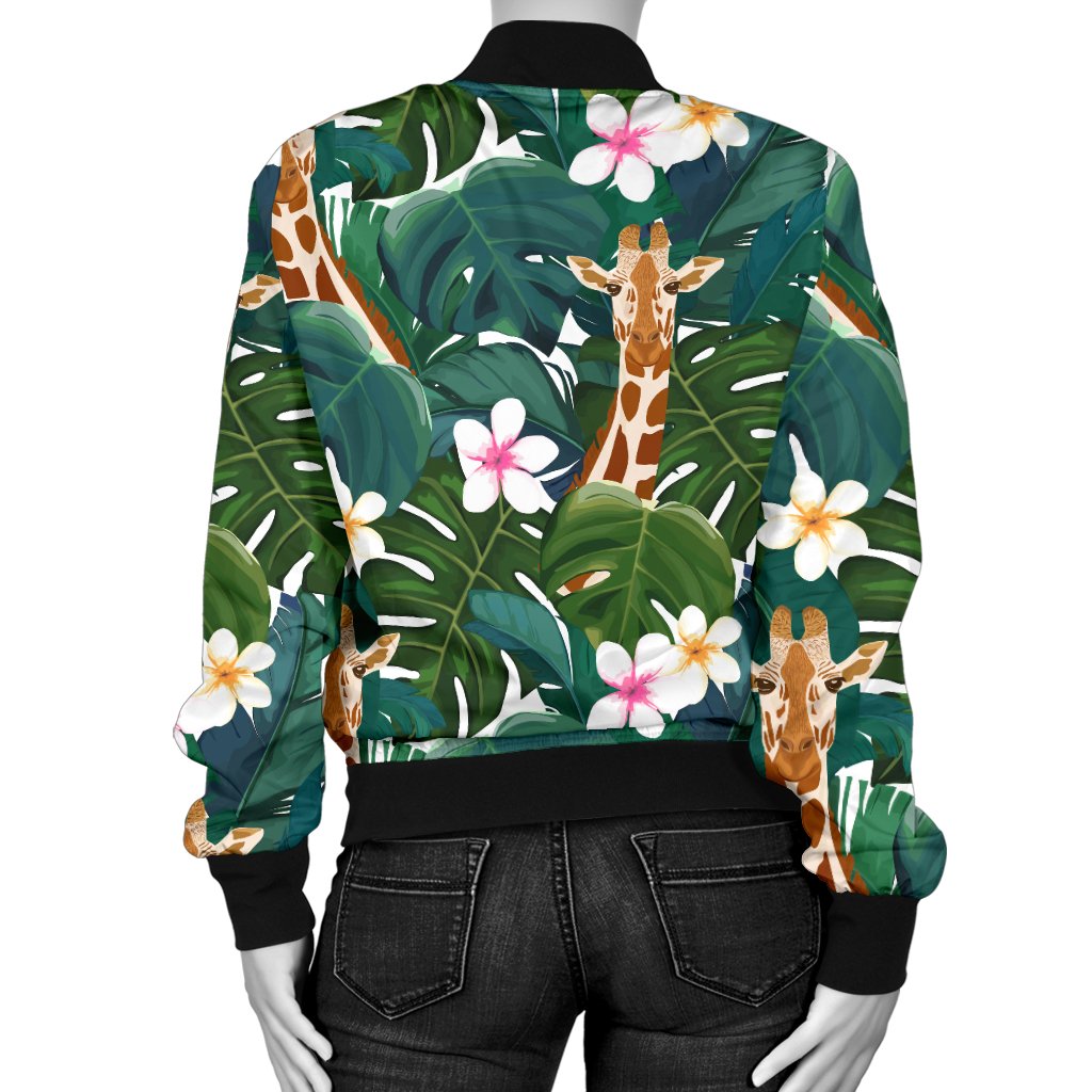 Giraffe Jungle Design Print Women Casual Bomber Jacket