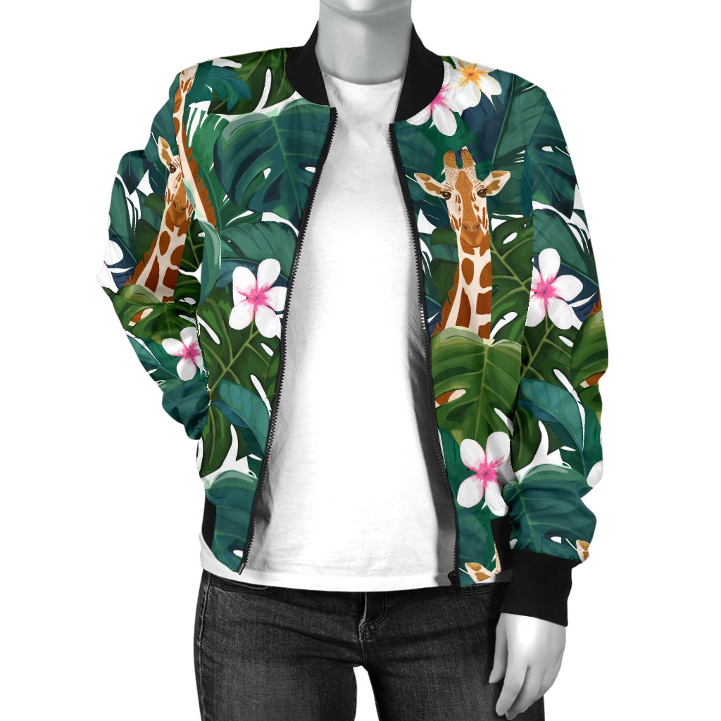 Giraffe Jungle Design Print Women Casual Bomber Jacket