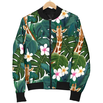 Giraffe Jungle Design Print Women Casual Bomber Jacket