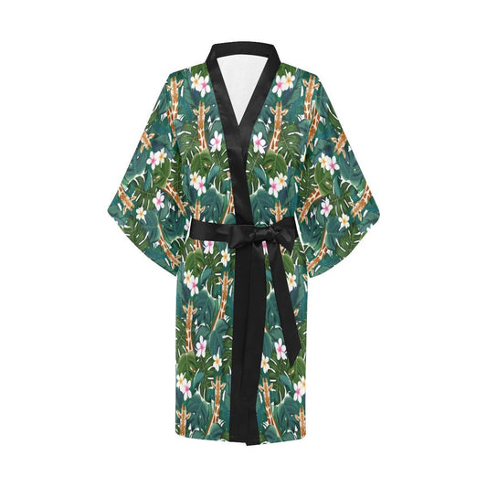 Giraffe Jungle Design Print Women Short Kimono Robe