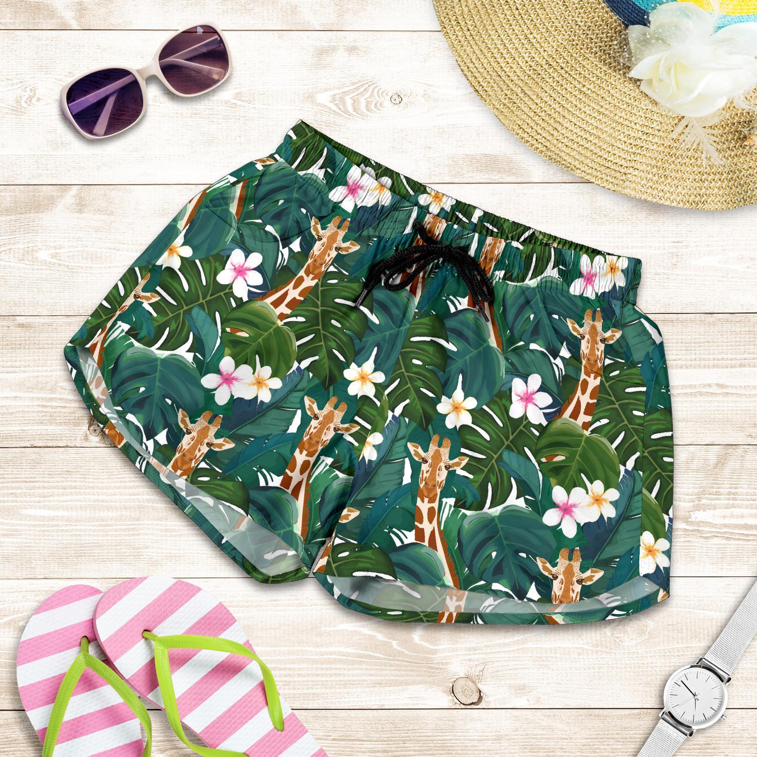 Giraffe Jungle Design Print Women Shorts-JTAMIGO.COM