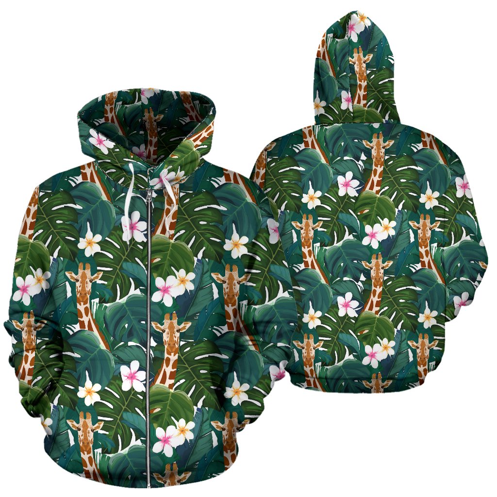 Giraffe Jungle Design Print Zip Up Hoodie