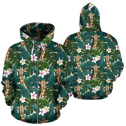 Giraffe Jungle Design Print Zip Up Hoodie