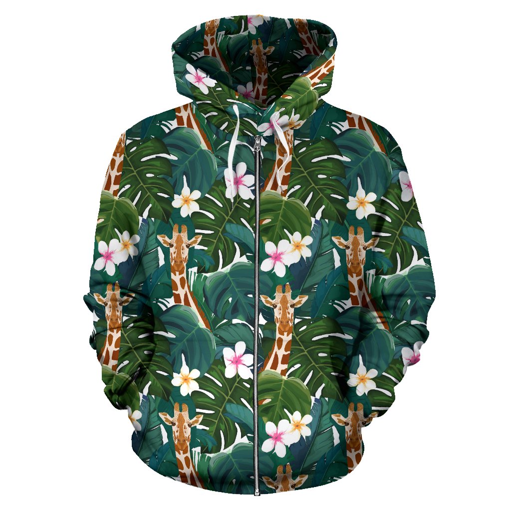 Giraffe Jungle Design Print Zip Up Hoodie