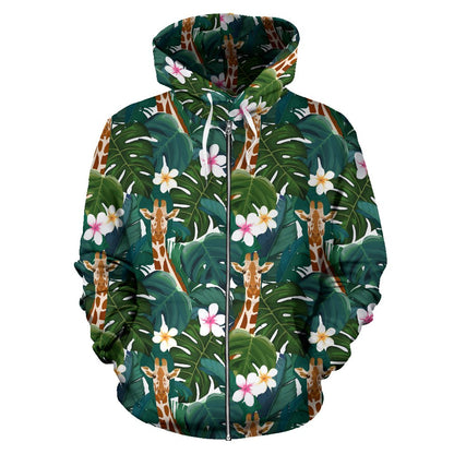 Giraffe Jungle Design Print Zip Up Hoodie
