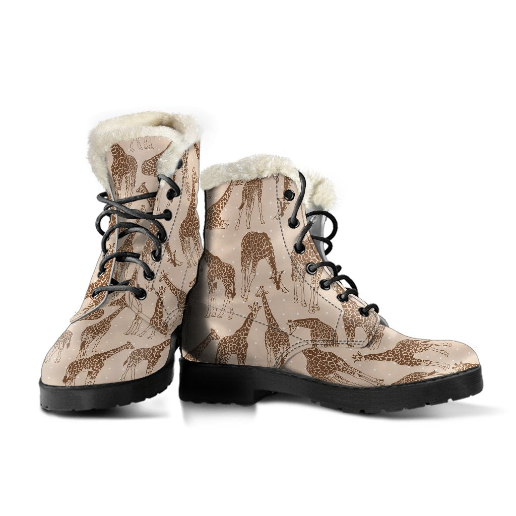 Giraffe Pattern Design Print Faux Fur Leather Boots-JTAMIGO.COM