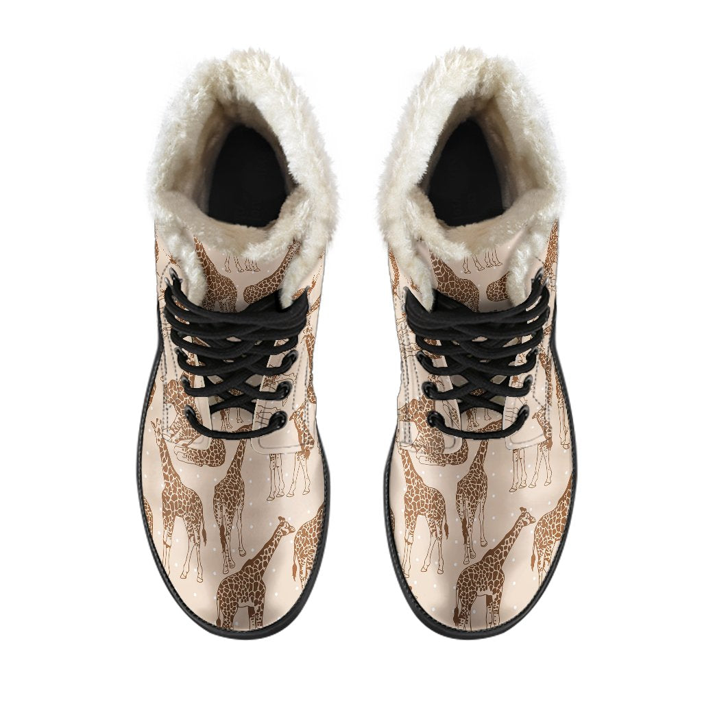 Giraffe Pattern Design Print Faux Fur Leather Boots-JTAMIGO.COM