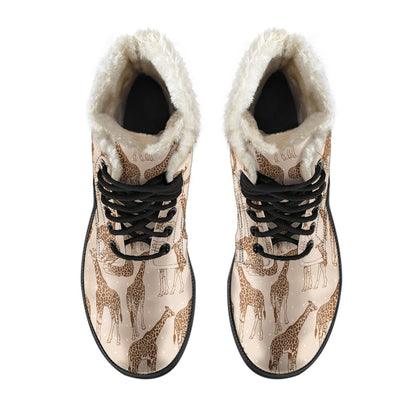 Giraffe Pattern Design Print Faux Fur Leather Boots-JTAMIGO.COM