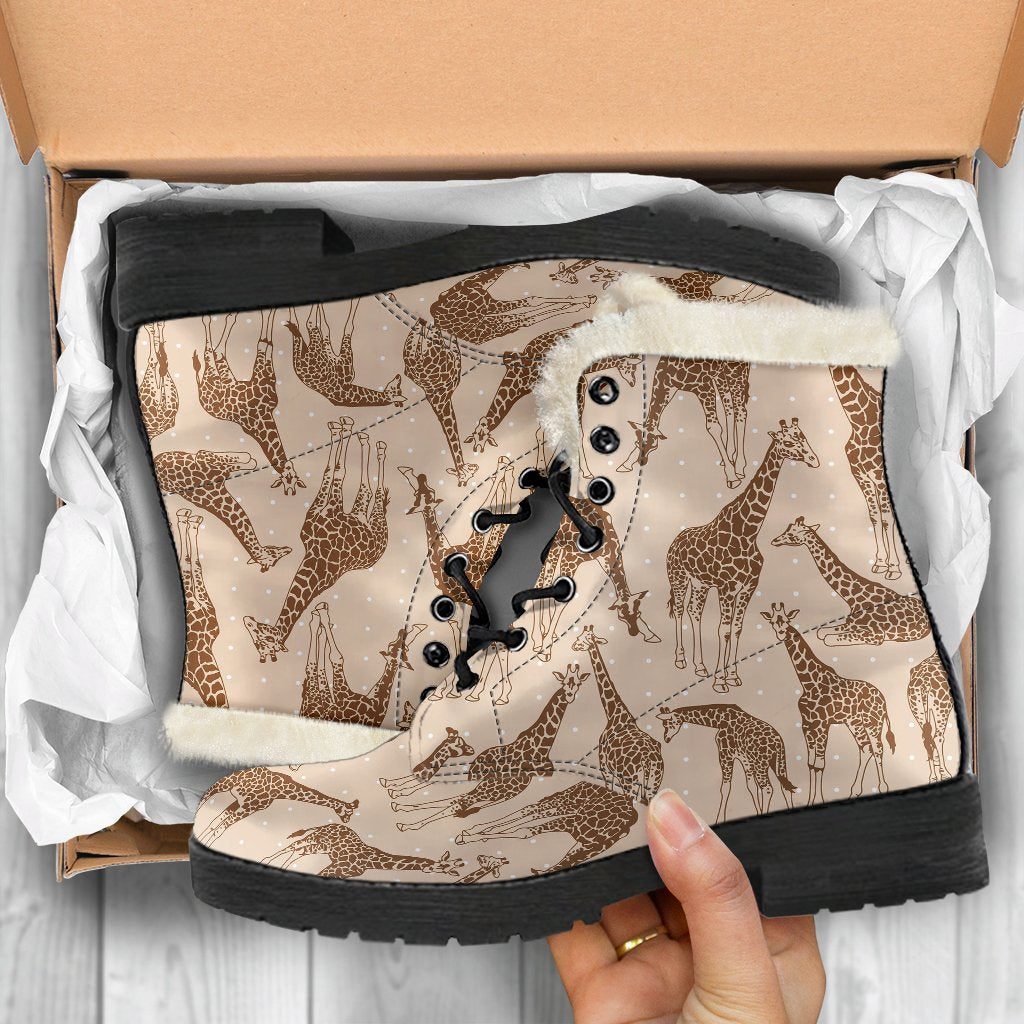 Giraffe Pattern Design Print Faux Fur Leather Boots-JTAMIGO.COM