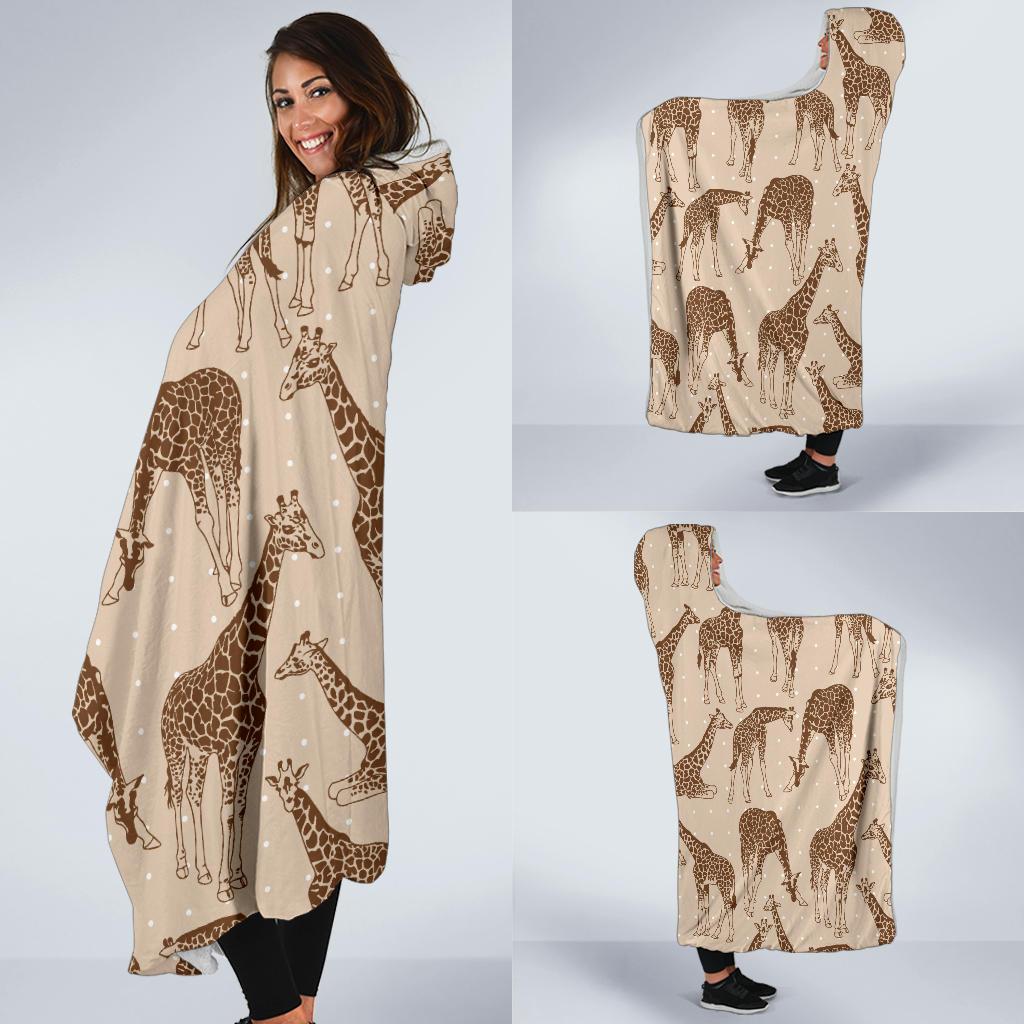 Giraffe Pattern Design Print Hooded Blanket-JTAMIGO.COM