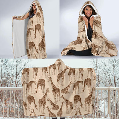 Giraffe Pattern Design Print Hooded Blanket-JTAMIGO.COM