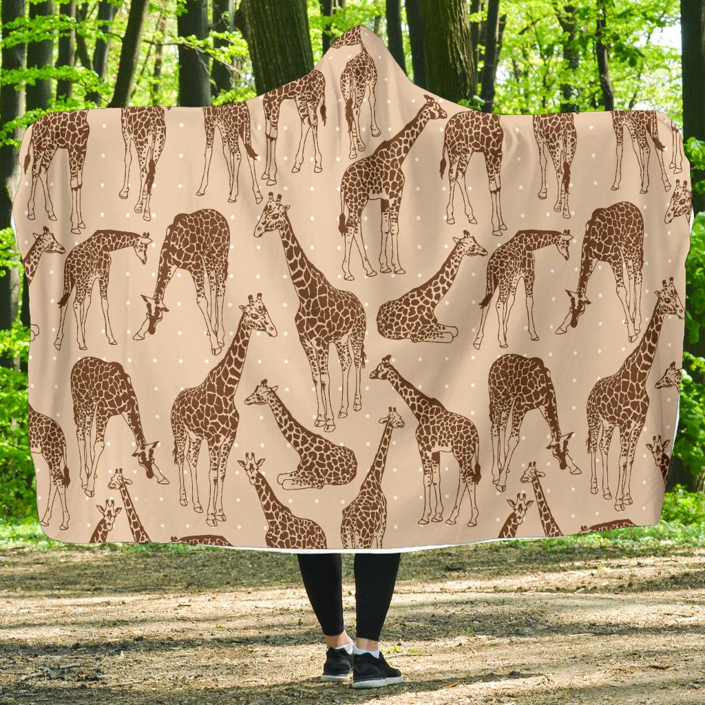 Giraffe Pattern Design Print Hooded Blanket-JTAMIGO.COM