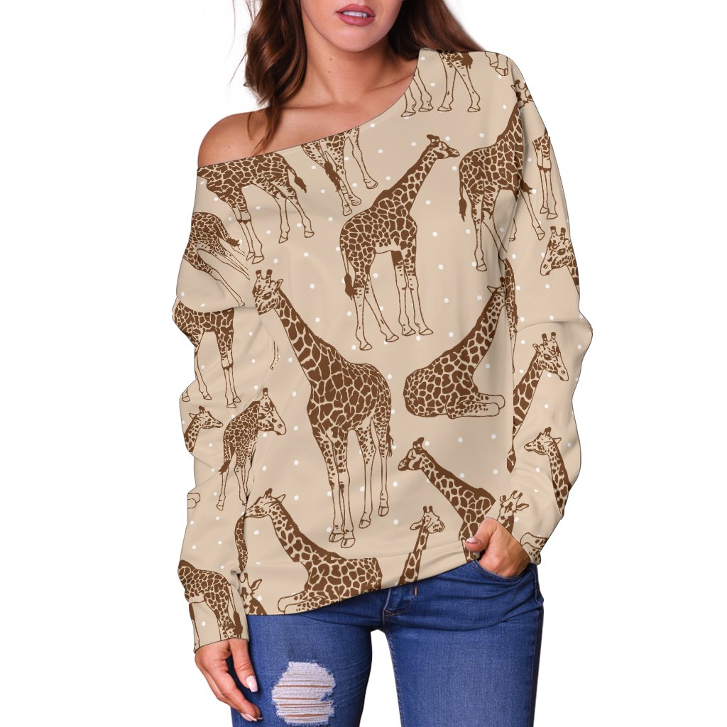 Giraffe Pattern Design Print Off Shoulder Sweatshirt