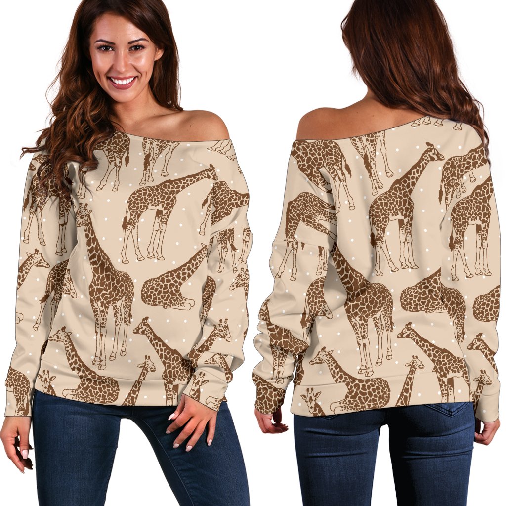 Giraffe Pattern Design Print Off Shoulder Sweatshirt