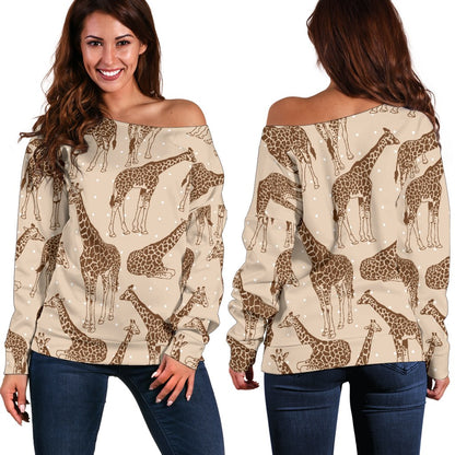 Giraffe Pattern Design Print Off Shoulder Sweatshirt