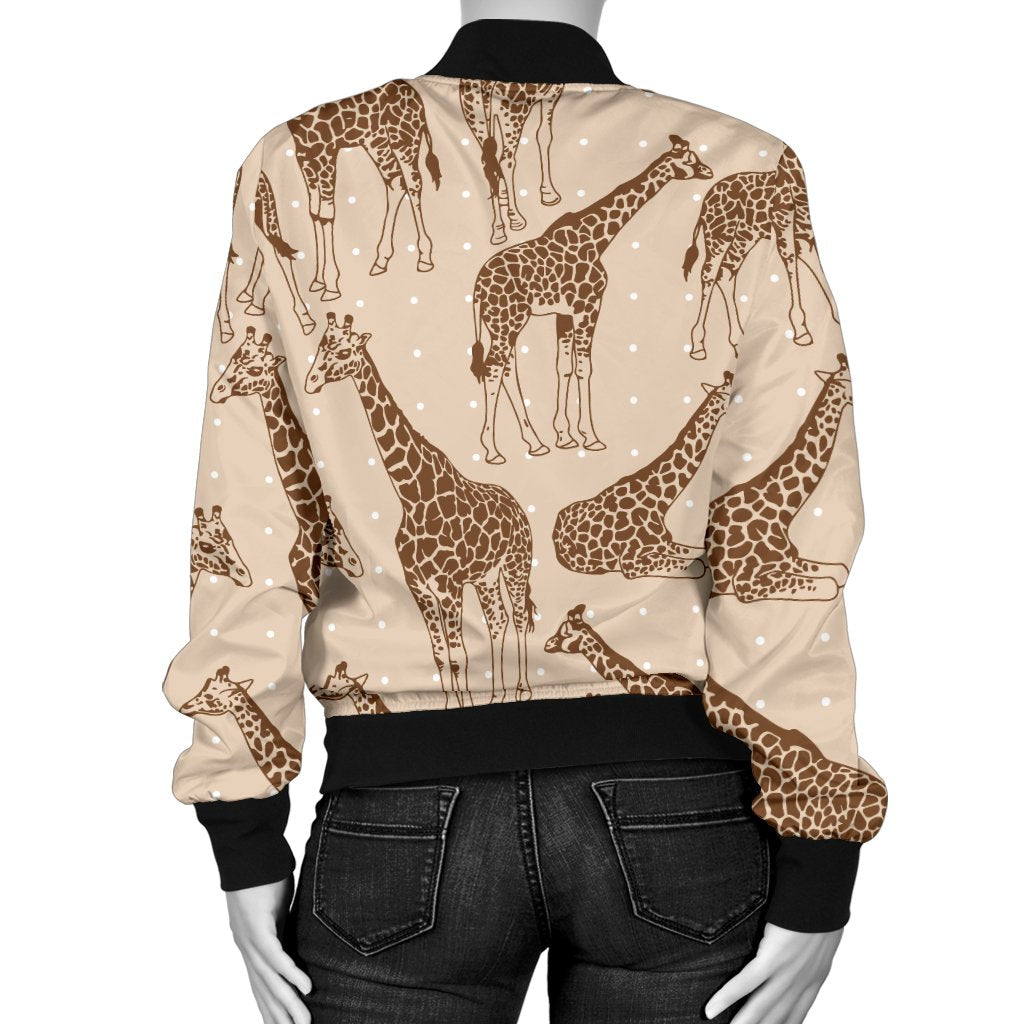 Giraffe Pattern Design Print Women Casual Bomber Jacket