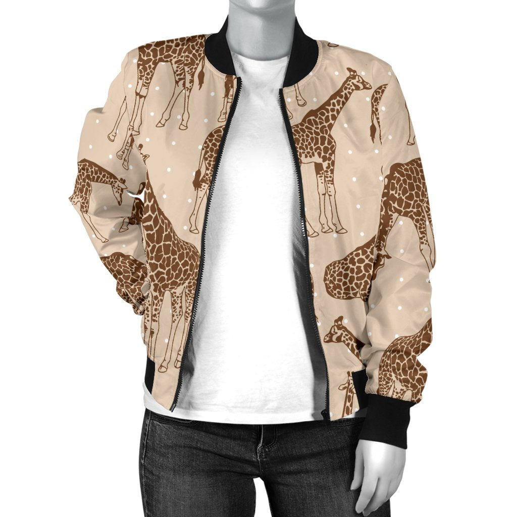 Giraffe Pattern Design Print Women Casual Bomber Jacket
