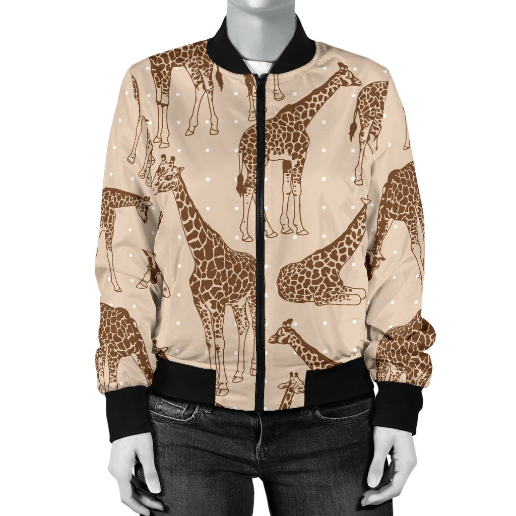 Giraffe Pattern Design Print Women Casual Bomber Jacket