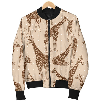 Giraffe Pattern Design Print Women Casual Bomber Jacket