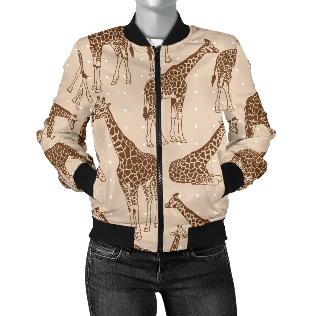 Giraffe Pattern Design Print Women Casual Bomber Jacket