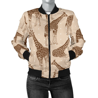 Giraffe Pattern Design Print Women Casual Bomber Jacket