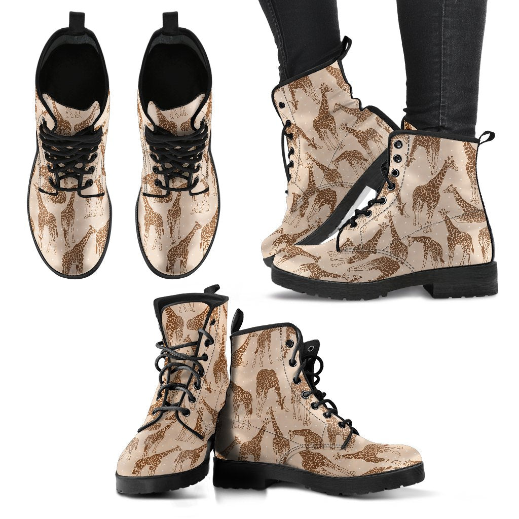 Giraffe Pattern Design Print Women Leather Boots-JTAMIGO.COM