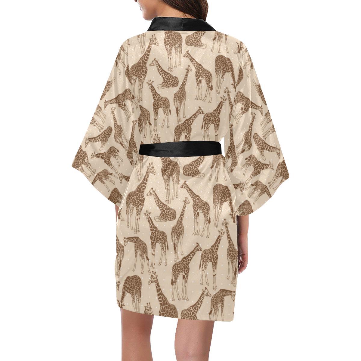 Giraffe Pattern Design Print Women Short Kimono Robe
