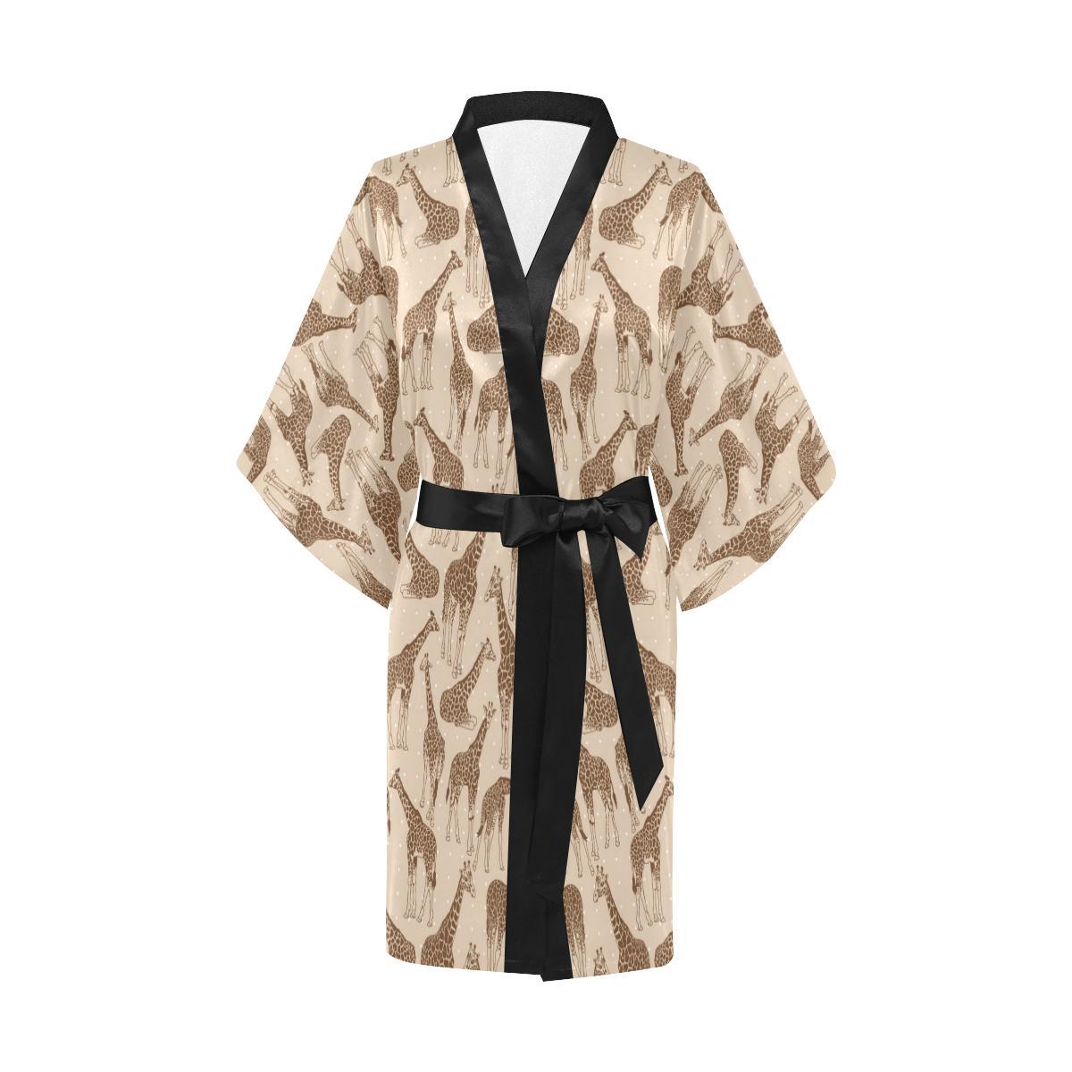 Giraffe Pattern Design Print Women Short Kimono Robe