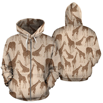 Giraffe Pattern Design Print Zip Up Hoodie