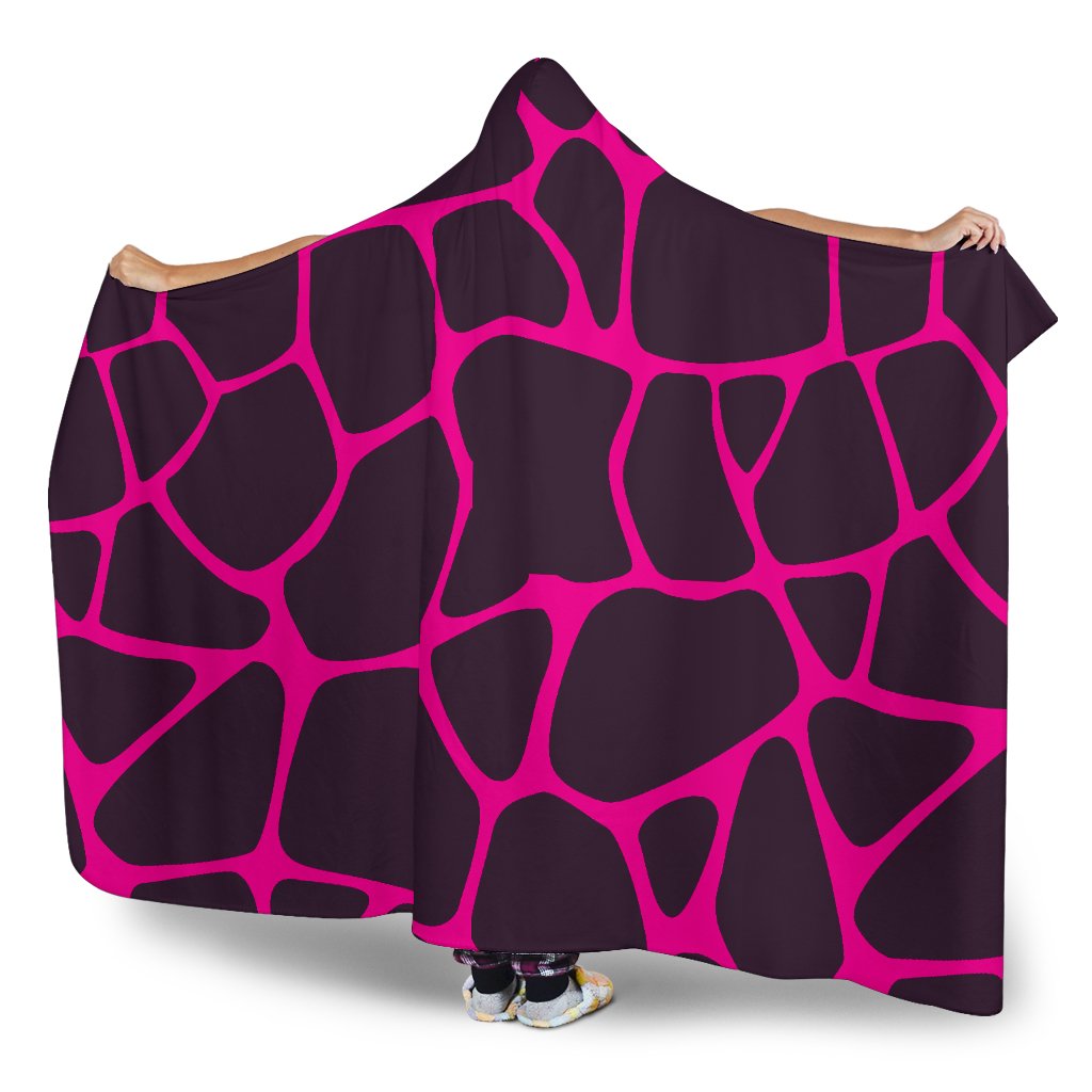 Giraffe Pink Background Texture Print Hooded Blanket-JTAMIGO.COM