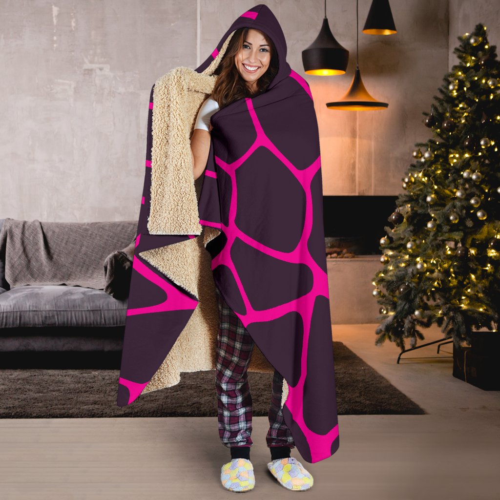 Giraffe Pink Background Texture Print Hooded Blanket-JTAMIGO.COM