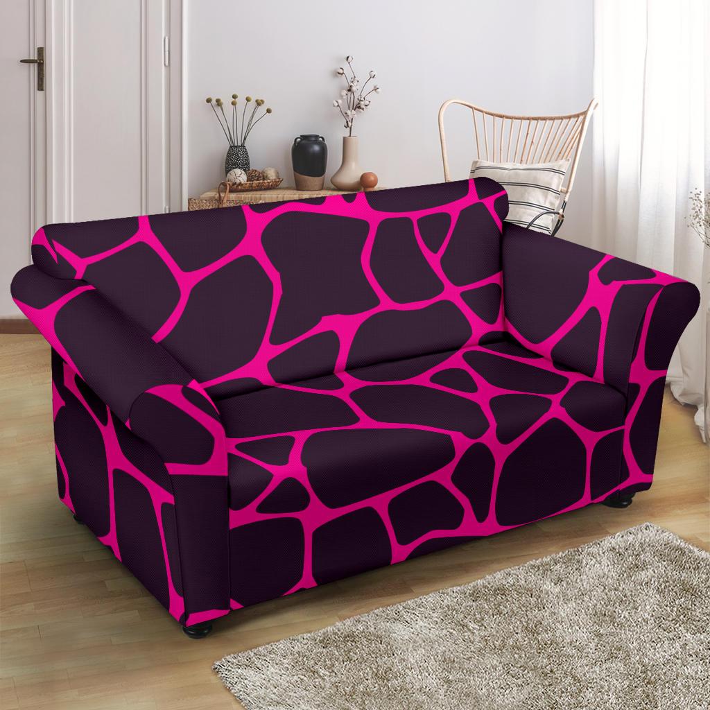 Giraffe Pink Background Texture Print Loveseat Slipcover-JTAMIGO.COM