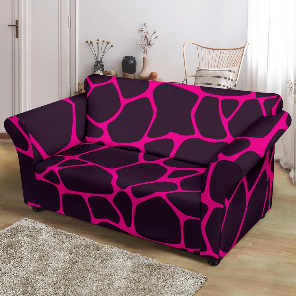 Giraffe Pink Background Texture Print Loveseat Slipcover-JTAMIGO.COM