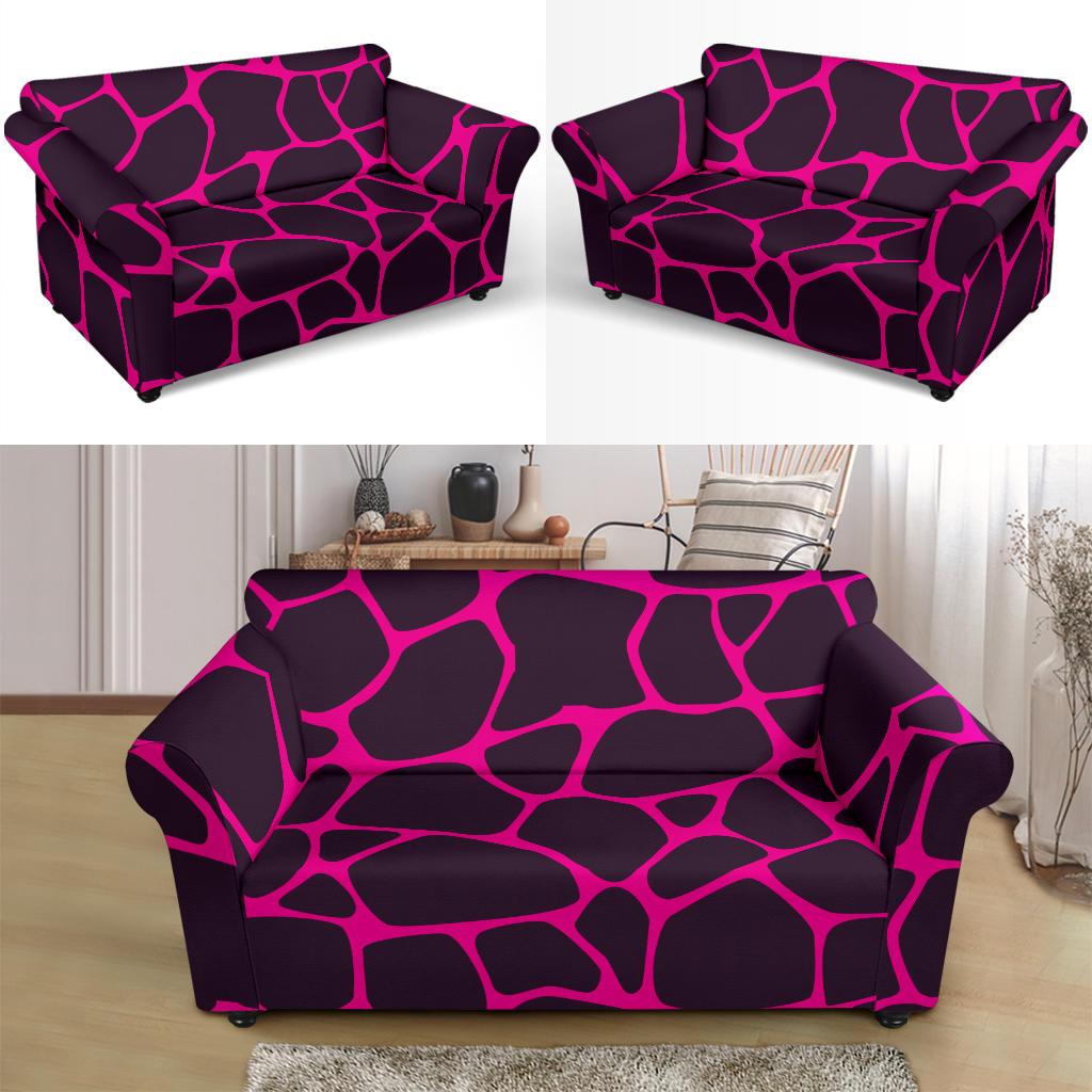 Giraffe Pink Background Texture Print Loveseat Slipcover-JTAMIGO.COM