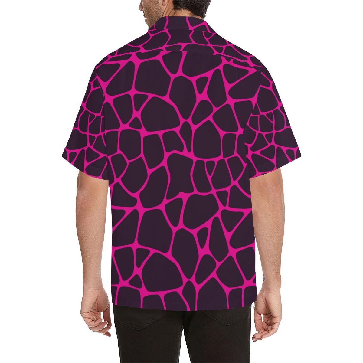Giraffe Pink Background Texture Print Men Aloha Hawaiian Shirt