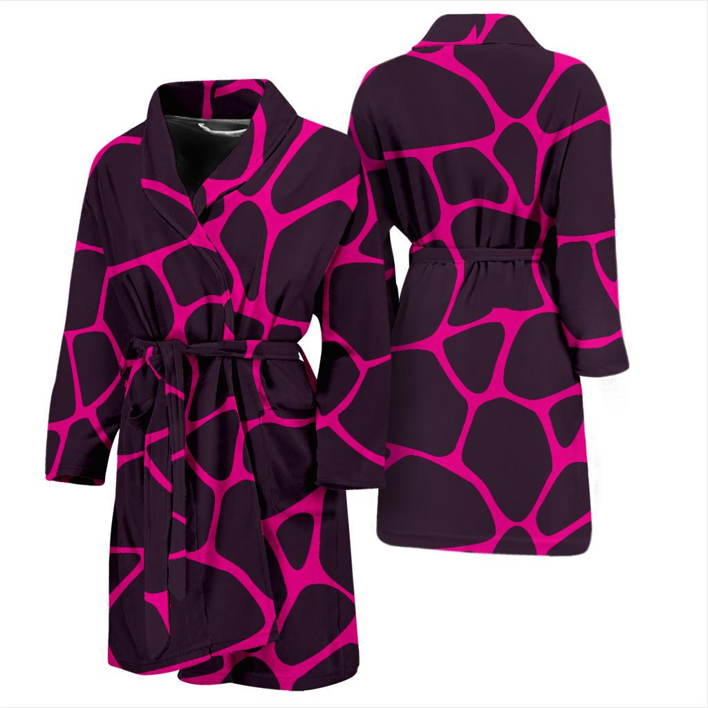 Giraffe Pink Background Texture Print Men Bath Robe-JTAMIGO.COM