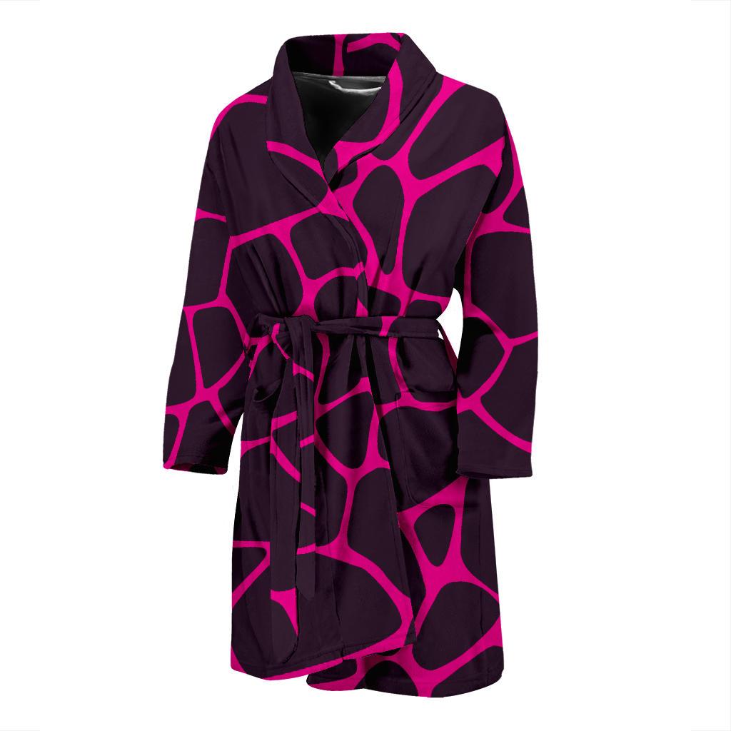 Giraffe Pink Background Texture Print Men Bath Robe-JTAMIGO.COM
