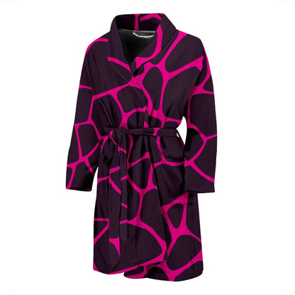 Giraffe Pink Background Texture Print Men Bath Robe-JTAMIGO.COM
