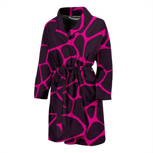 Giraffe Pink Background Texture Print Men Bath Robe-JTAMIGO.COM