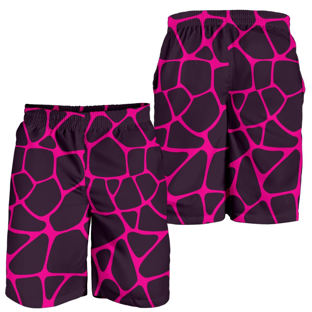 Giraffe Pink Background Texture Print Mens Shorts-JTAMIGO.COM