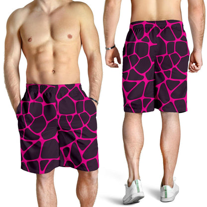 Giraffe Pink Background Texture Print Mens Shorts-JTAMIGO.COM