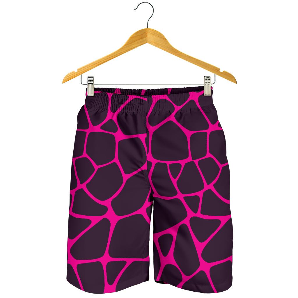 Giraffe Pink Background Texture Print Mens Shorts-JTAMIGO.COM