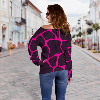 Giraffe Pink Background Texture Print Off Shoulder Sweatshirt